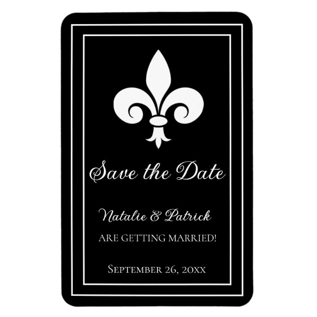 Black Fleur de Lis Save the Date Magnet (Vertical)