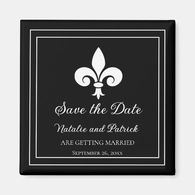 Black Fleur de Lis Save the Date Magnet (Front)
