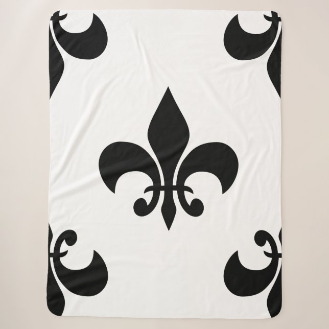 black fleur de lis sherpa blanket (Front)