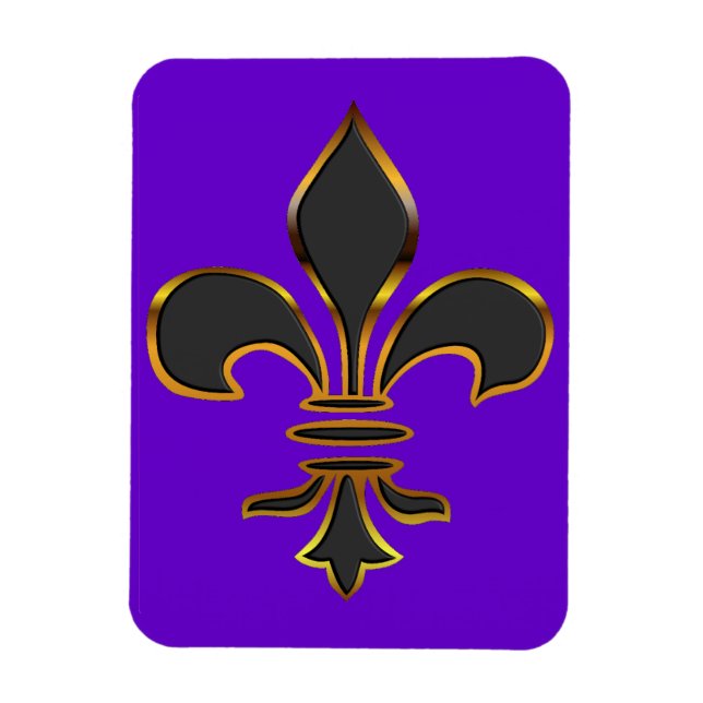Black Fleur-de-lis Trimmed in Gold Magnet (Vertical)