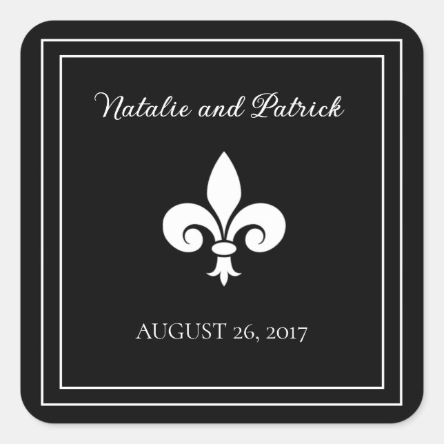 Black Fleur de Lis Wedding Stickers (Front)