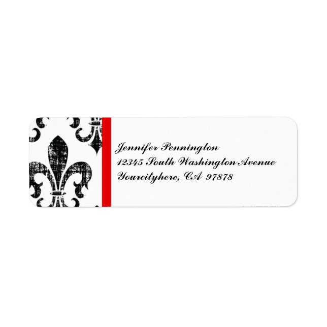 Black fleurdelis distressed return address labels (Front)