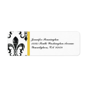 Black fleurdelis distressed return address labels