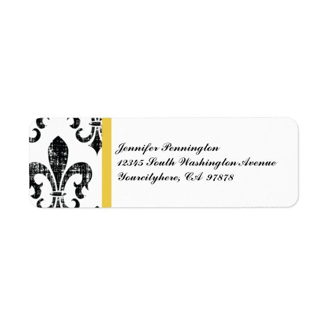 Black fleurdelis distressed return address labels (Front)