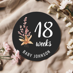 Black Floral 18-19 Weeks Pregnancy Milestone Sign