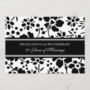 Black Floral 20th Anniversary Party Invitation