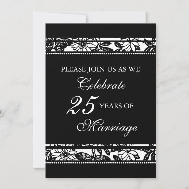 Black Floral 25th Anniversary Party Invitation (Front)