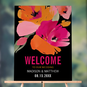 Black Floral Acrylic Wedding Welcome Sign