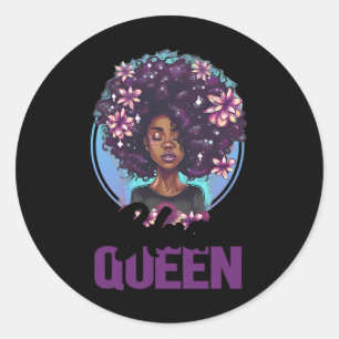 Black Floral Afro Hair Black Queen Magic Black His Classic Round Sticker