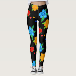 Black Floral Art Print Leggings