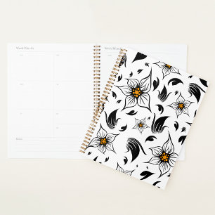 Black Floral Art Spiral Planner