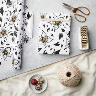Black Floral Art Wrapping Paper