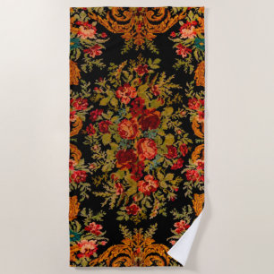 Black Floral  Beach Towel