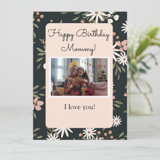 Black & floral Birthday card with your photo