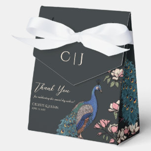 Black Floral Blue Teal Peacocks & Magnolia Flowers Favour Box