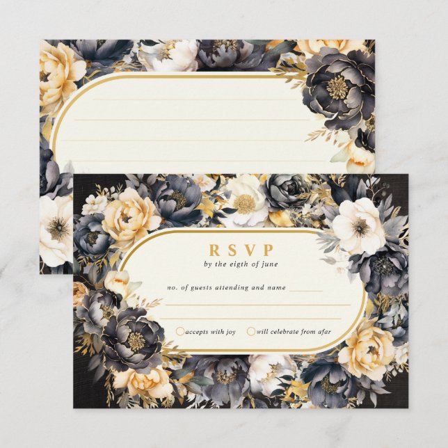 Black Floral Boarder Wedding Response Card (Front/Back)