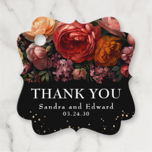 Black Floral Botanical Moody Wedding Thank You Favour Tags