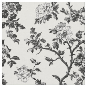 Black Floral Branch Toile Pattern Fabric