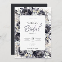 Black Floral Bridal Shower Invitation