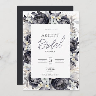 Black Floral Bridal Shower Invitation
