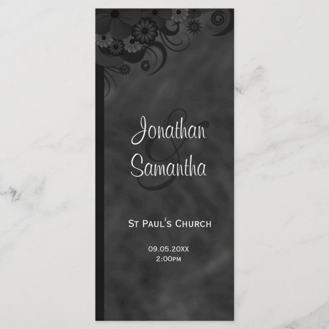 Black Floral Chalkbaord Goth Wedding Programs (Front)