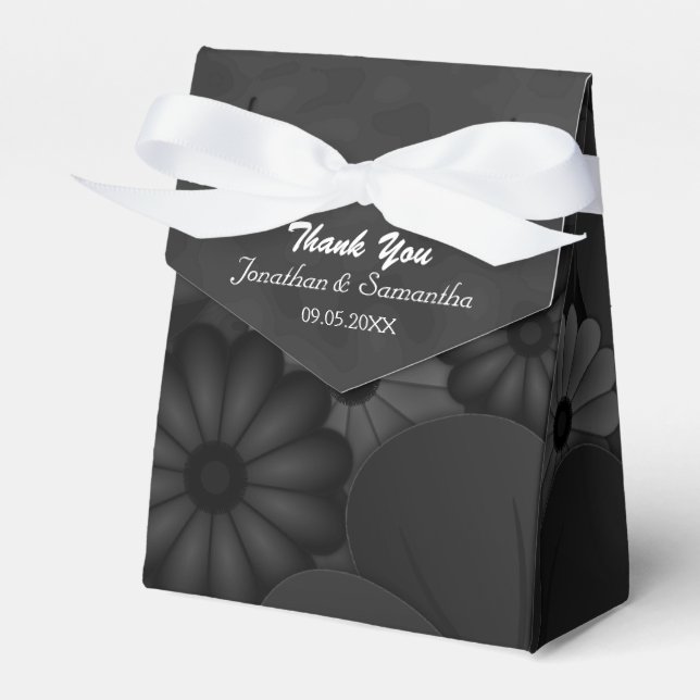 Black Floral Chalkbaord Tent With Ribbon Favour Bo Favour Box (Front Side)