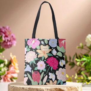 Black Floral Chic Trendy unique Tote Bag