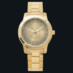 Black Floral Circle 50th Wedding Anniversary Watch<br><div class="desc">Black ornate floral circle on gold tones background,  customisable gold wedding Anniversary. Celebrating 50 years of happy memories customisable text.</div>