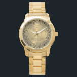 Black Floral Circle 50th Wedding Anniversary Watch<br><div class="desc">Black ornate floral circle on gold tones background,  customisable gold wedding Anniversary. Celebrating 50 years of happy memories customisable text.</div>