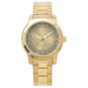 Black Floral Circle 50th Wedding Anniversary Watch