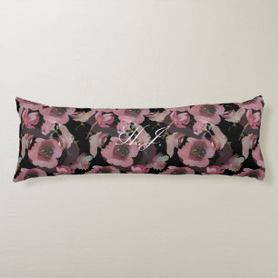 Black Floral Custom Initials Body Pillow