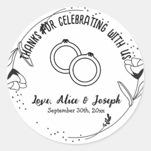 Black Floral Custom Thank You Wedding Favour Classic Round Sticker