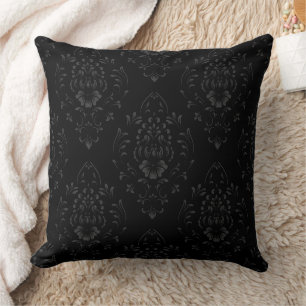 Black Floral Damask Pattern Cushion