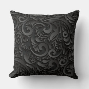 Black Floral/Damask Reversisble Decorative Pillow