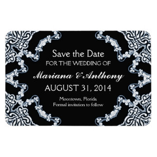 black floral damask save the date magnets