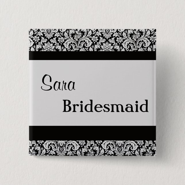 Black Floral Damask Wedding Bride women v3 15 Cm Square Badge (Front)