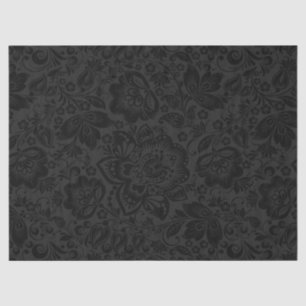 Black floral damask with dark grey background tissue paper