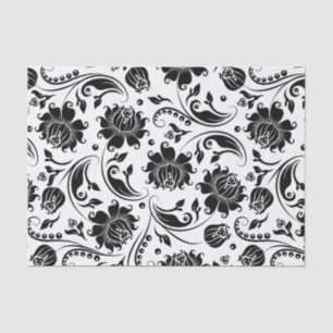Black Floral Damasks Pattern White Background Tissue Paper
