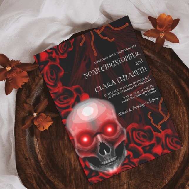 Black floral dark moody gothic skull halloween invitation (Creator Uploaded)