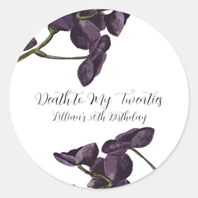 Black Floral Death to Youth Classic Round Sticker (Front)