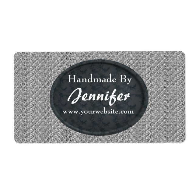 Black Floral Design Personalised Handmade By Label (Front)