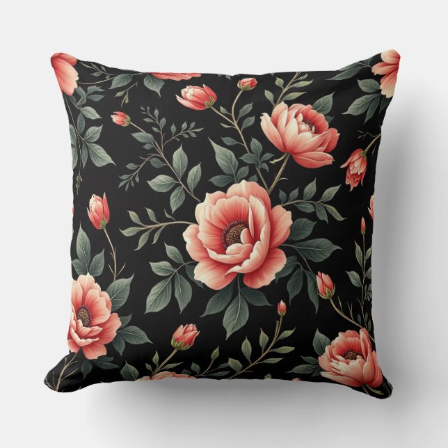 Black Floral Dream Cushion (Front)