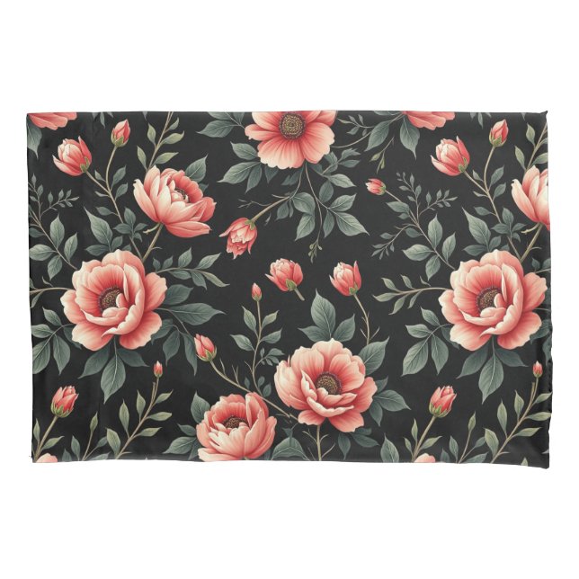 Black Floral Dream Pillowcase (Front-Left)