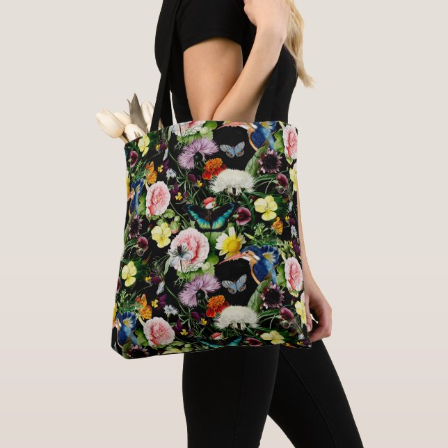 Black Floral EDEN Pattern Tote Bag (Close Up)