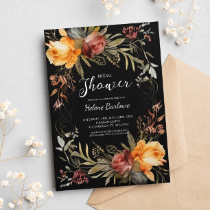 Black Floral Elegant Bridal Shower Invitation
