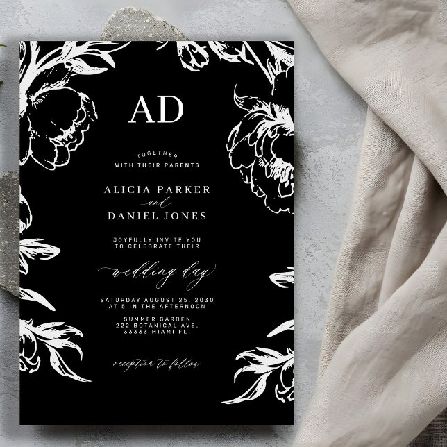 Black floral elegant wedding invitation (Creator Uploaded)