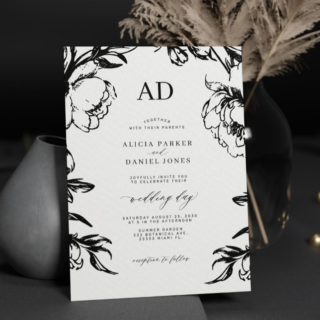 Black floral elegant wedding invitation (Creator Uploaded)