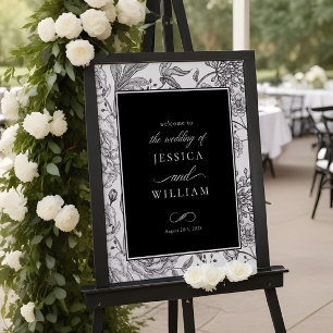 Black Floral Elegant Wedding Welcome Sign