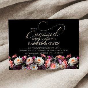 Black Floral Engagement Party Invitation