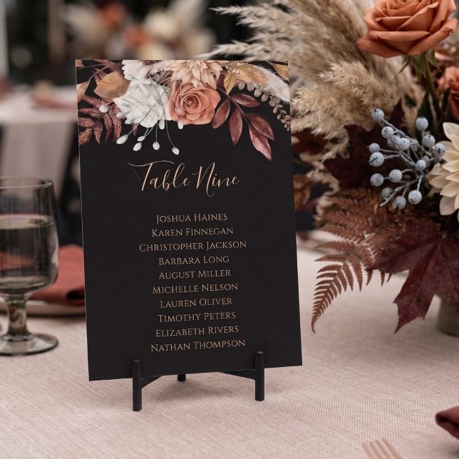 Black Floral Fall Wedding Seating Chart Table Plan (Creator Uploaded)